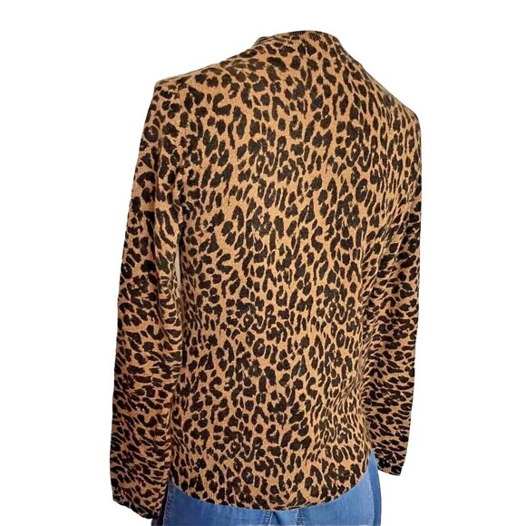 Neiman Marcus Women's Cashmere Collection Tight Knit Leopard Print Mock-Neck Sm - Picture 7 of 11